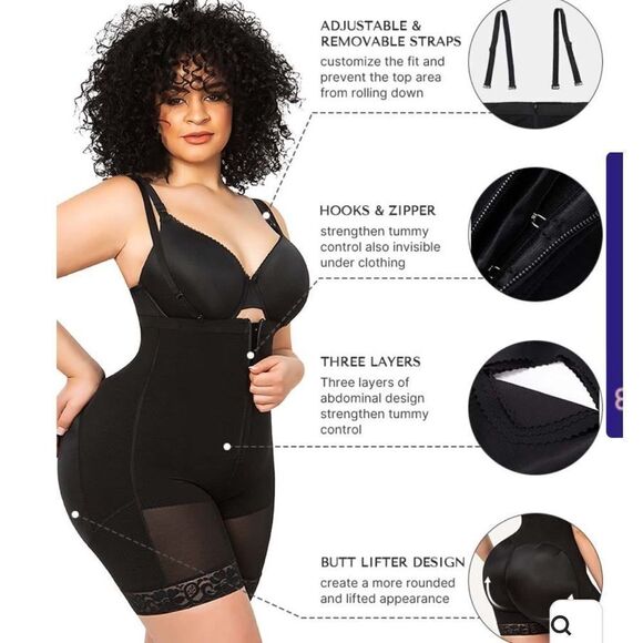 Shapellx AirSlim® Firm Tummy Compression Bodysuit Shaper W/Butt Lifter Black NWT - Picture 6 of 13